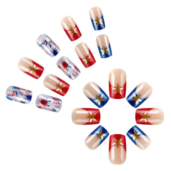1Set Press on Nail Independence Day Artificial Glues on Nail Square False Nail