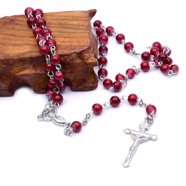 6 mm rosenkrans glaspärlor Jesus för korshänge halsband Charm kedja smycken Chri