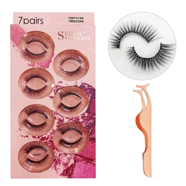 Fluffy-Lashes 3d Mink Fransar Långa Tjocka Naturliga lösögonfransar Makeup Mink Ögonfransar Dramatiska falska fransar med pincett 7 pairs