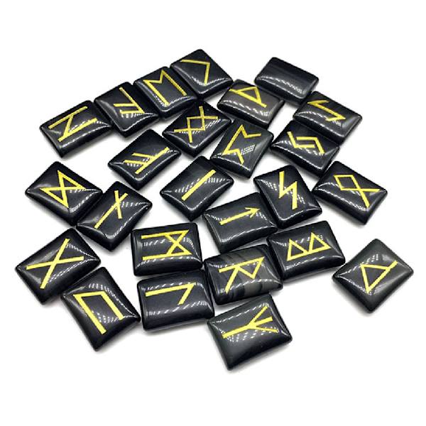25 st Svarta Obsidian Rune Stones Set med graverad Elder Futhark Alphabet Crystal Meditation Divination Art Witchcraft Black