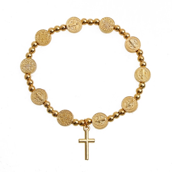 Män Kvinnors gyllene religiösa katolska radbandspärlor Kedjelegeringsarmband med krucifix för gåva för kors och medaljsmycken