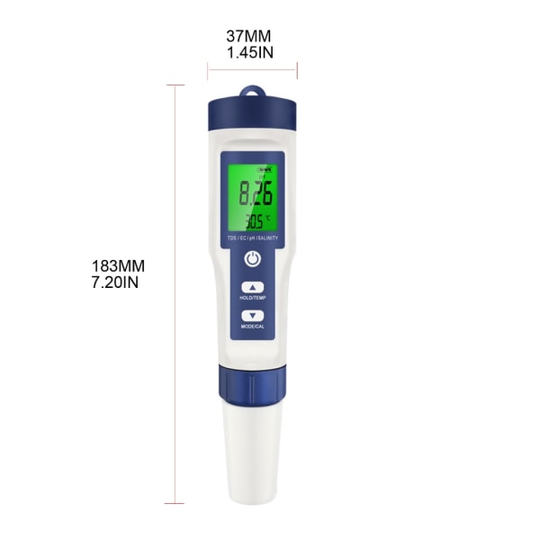 Bärbar PH-mätare 5-i-1 digital TDS-mätare Vattentestare med bakgrundsbelysning TDS/PH/ORP/EC/Temp-mätare med ATC- för akvarium