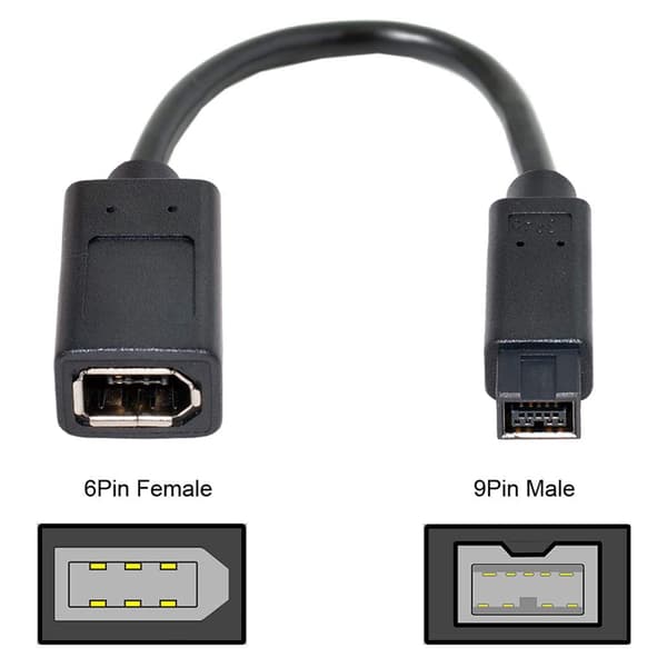 IEEE 1394 6-bens han-hun til 1394b 9-bens han-adapterkabel til digitalkamera