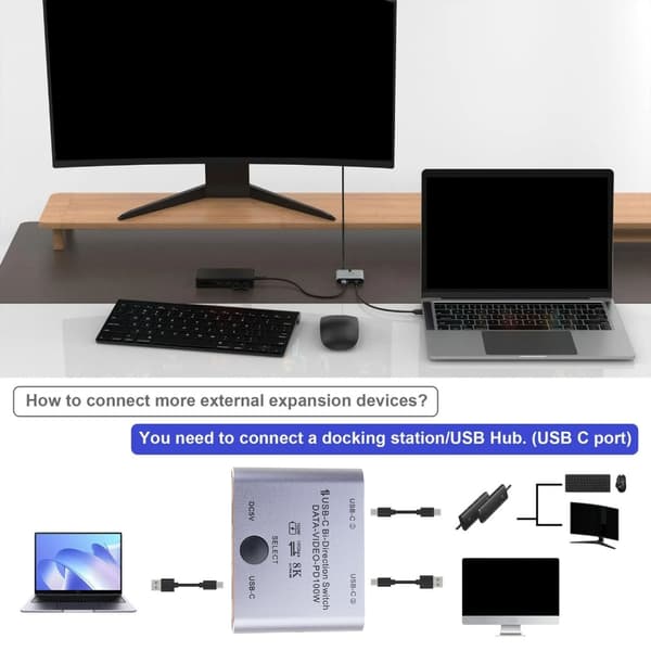 Bi-direksjonell 8K USB C-bryter for forbedret video- og dataoverføring