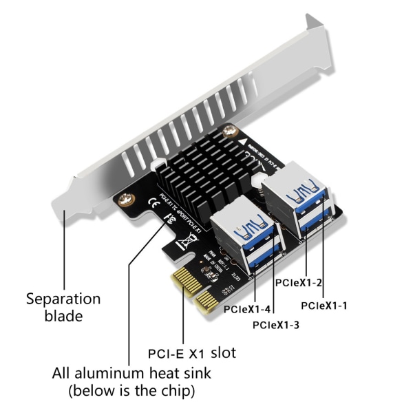 PCI-E expansionskort stationär PCI-E 1X till 4-portars PCIE full/halvhöjd baffeladapterkort för Bitcoin gruvutrustning Full height