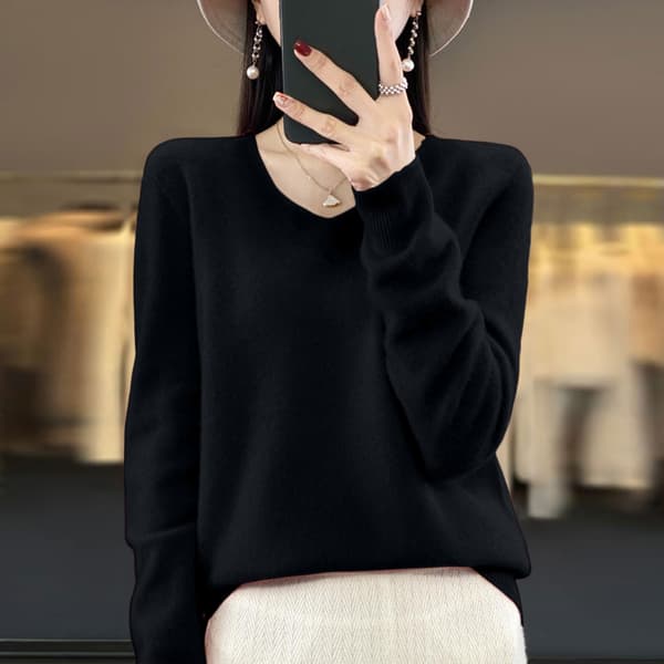 Dam V-ringad stickad tröja Casual lös långärmad pullover Jumper Toppar Black XL