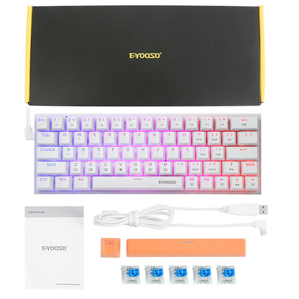 Z-22 60% Mekaniskt Tangentbord USB Kabelansluten Solid RGB 14 Bakgrundsbelysta Axis Gaming Mekaniskt Tangentbord 63 Tangenter Optiska Brytare