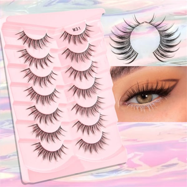 Syntetiska fibrer lösögonfransar Naturliga Wispy Clear Lash-Band Fake Eyelashes Fluffy-3D Curly Strip Volym Cat-Eye Fransar B