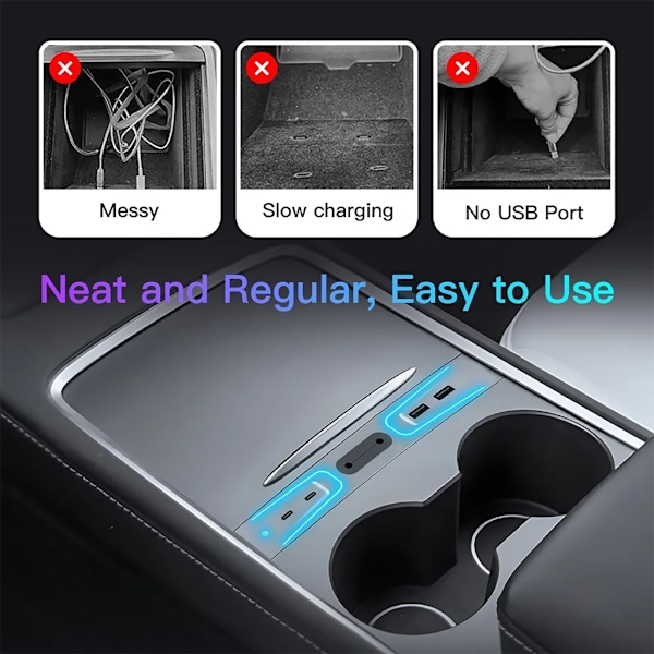 USB-hub 27W Dataöverföringsadapter Dockningsstation för Bil 3/Y Mittkonsol