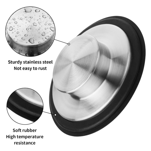 2-pack Avloppspropp för diskbänk Sophanteringspropp Diskbänkspropp Rostfritt stål Cover för diskbänk Hållbar