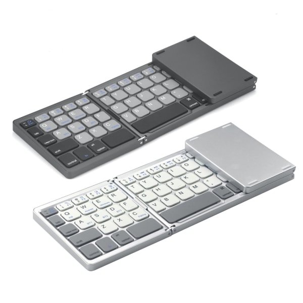 Trådlöst hopfällbart tangentbord med pekplatta BLE5.1 Uppladdningsbar hopfällbar Bluetooth-kompatibel Tyst tangentpanel för bärbar dator Black and white