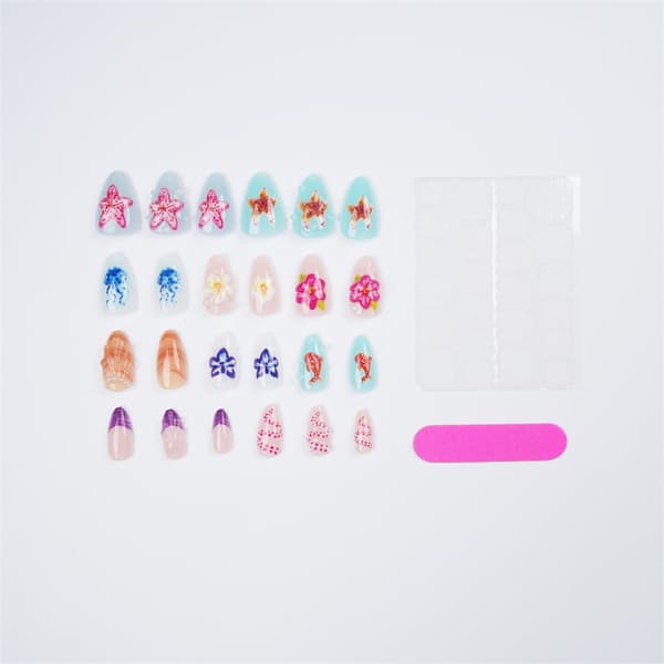 3D Ocean Press On Manicure 24-dele sæt til daglig brug og hjemmebrug