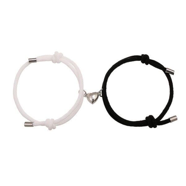 2st kärleksmagnet handvävt rep matchande armband för själsfrände magnetiskt armband present till par flickvän pojkvän Black