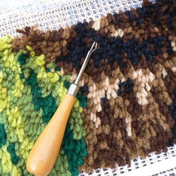 Gratis mönster mattkrokning nätduk träböjd för Latch Hook DIY Kit Verktyg för