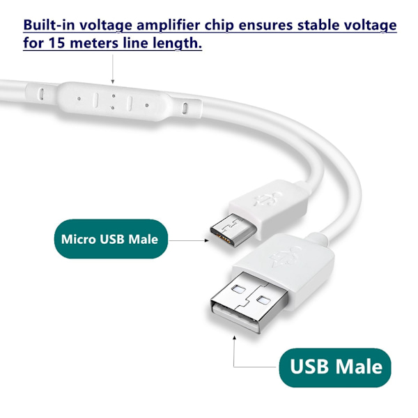 Superlång USB till Micro USB -laddningskabel för termometer/kamera Lång hållbar laddarkabel 393,7 tum/590,55 tum 15m