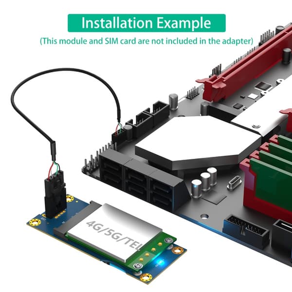 Mini PCIE - USB 2.0 -sovitin korttipaikalla WWAN LTE -verkkokortille