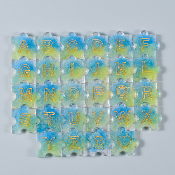 Alphabet Puzzle Jigsaw Form Bokstavsnummer Ovalt hänge DIY Resin Mould null - 2