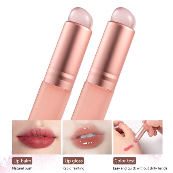 Læbestiftbørste med låg Silikone læbebørste til læbefarvning, læbemakeupbørste Pink