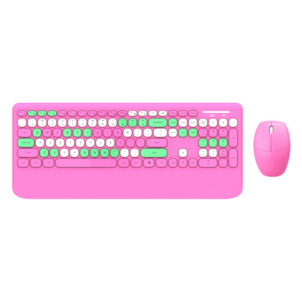 Trådlöst tangentbord Mus Set Mini 106 nycklar Runda tangentbord Tangentbord Ergonomisk design för PC Dator Laptop Pink