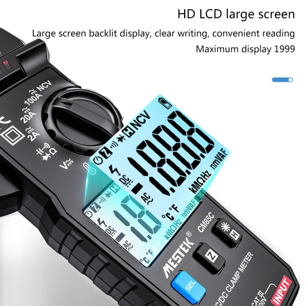 Digital Clamp Meter Auto-ranging 2000 Counts Volt Meter AC Amp Meter Mäter AC/för DC Ström AC/för DC Spänning Kapaci