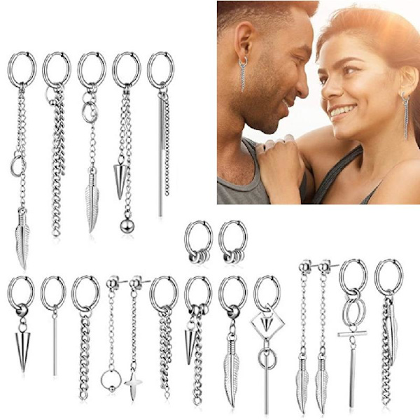 20 delar Coolt rostfritt stål Huggie gångjärnsbåge örhängen Kpop Hoop Dangle örhängen för kvinnor Män Mode smycken Charm