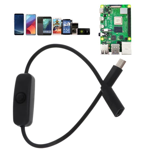 Power för Raspberry Pi 4B Power , USB Typ C hane till typ C hona förlängningskabel med ON/Off-knapp