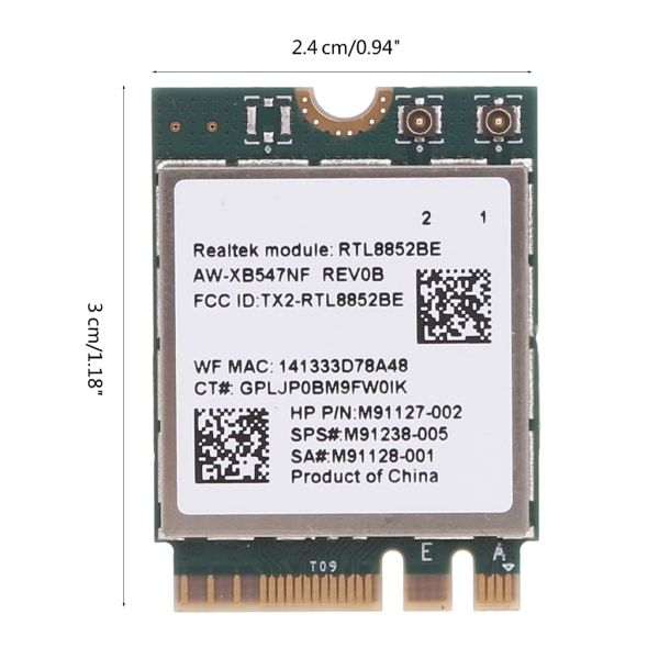 Wifi6 trådlöst kort AW-XB547NF RTL8852BE M91238-005 M91128-001 1800Mbps BT5.2 Dual-Band M2 trådlöst kort Nätverksadapter