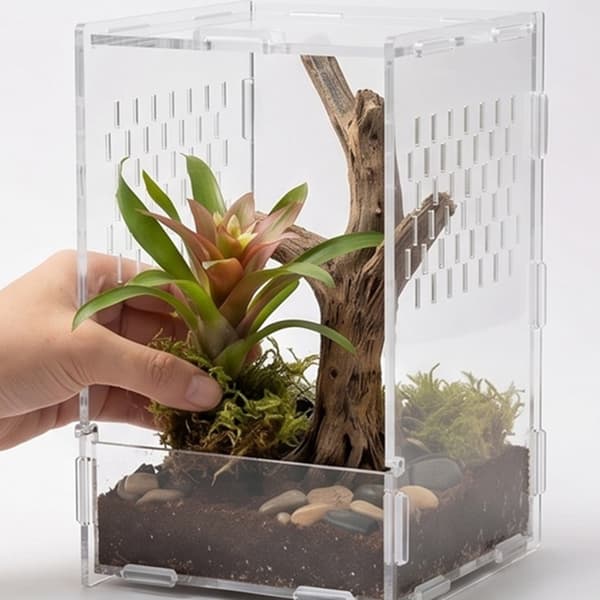 Terrarium för husdjursreptiler, avelsbox med observationsfönster, frontöppning
