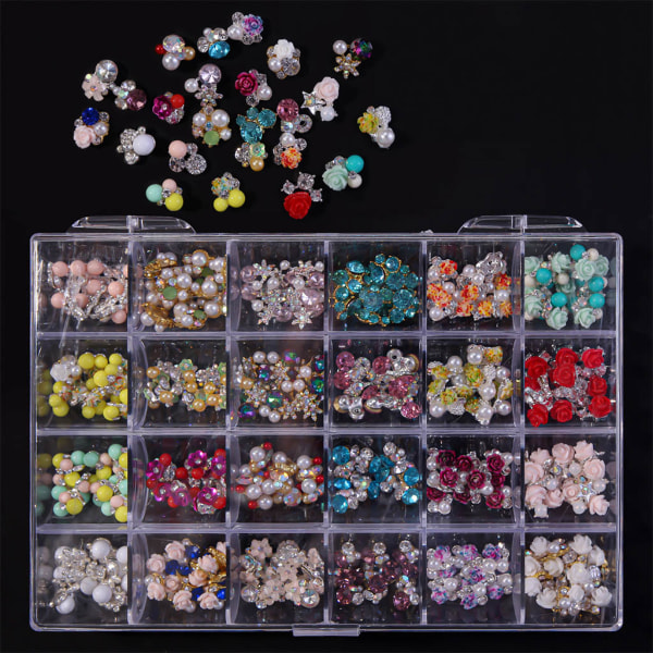 24 Grids Nail Art Dekorationer Multi-Shape metall manikyr för Rhinestone Accessor 7