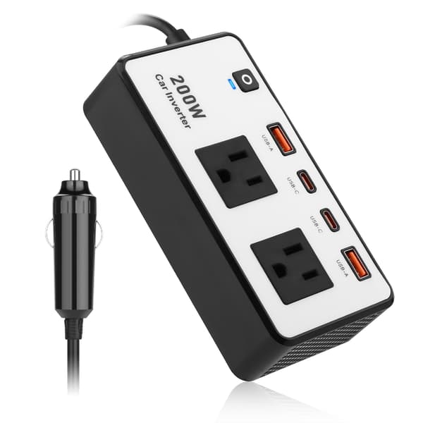 200W Bil Inverter DC12V til 110V med USB C og USB A Hurtig Opladning til Bærbare Computere