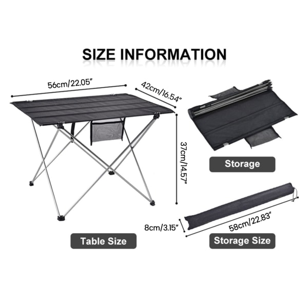 Utomhusfällbart bord Bärbart Ultralätt picknickbord Aluminiumlegeringsfäste Campingbord för resor, BBQ, stränder Black