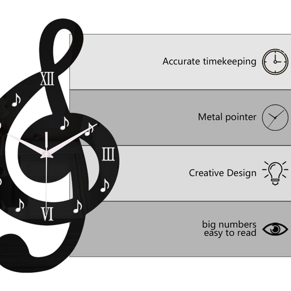 Lydløst Akryl Analogt Ur Moderne 3D Musikalsk Node Klar Nummerskive