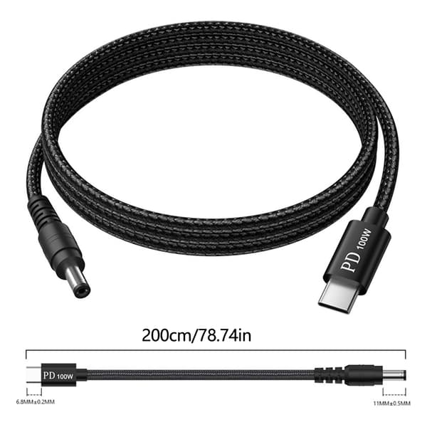 10 Tips USB C til DC5521 5.5x2.1mm Strøm Opladerkabel 200cm til Laptops
