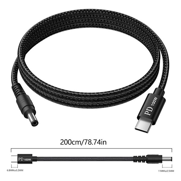 10 Tips USB C til DC5521 5.5x2.1mm Strømladekabel 200cm for bærbare datamaskiner