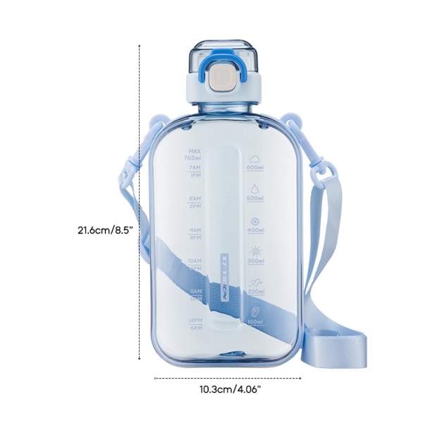 750 ml dricksflaska med stor kapacitet med rem Slitstarkt plastmaterial Enkel vattenkopp perfekt för tonåringar och barn White