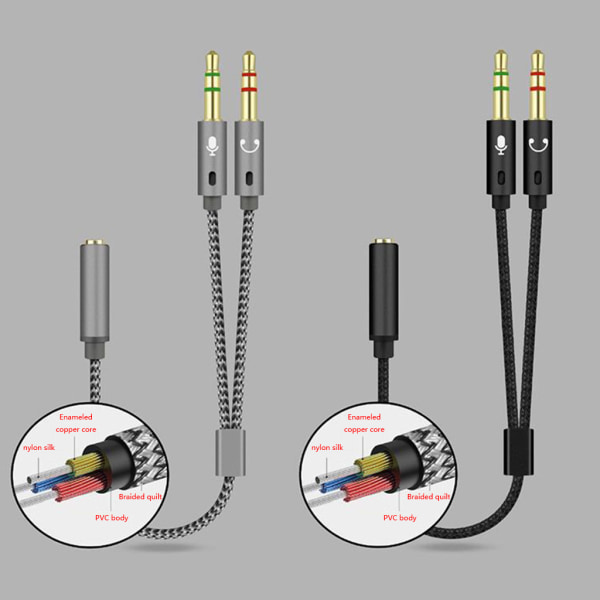 3,5 mm Jack Y-kabel Mikrofon Headset Audio Splitter-kabel hona till 2 hane  hörlurar Mic Aux Adapter-kablar för telefon Black 2e0f | Black | 0.02 |  Fyndiq