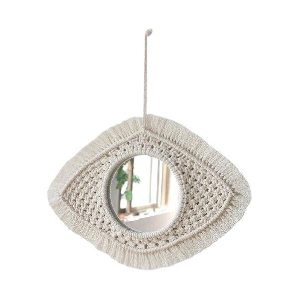 Boho Tapestry Öga Blomma Makramé Spegel Handgjord Bomullstråd Hantverk
