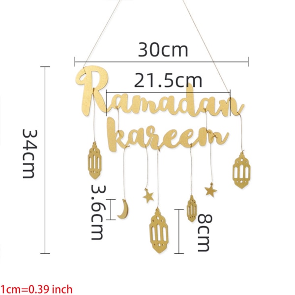 Eid Ramadan dekoration trä vägghängande Ramadan Kareem Moon Star hänge Gold