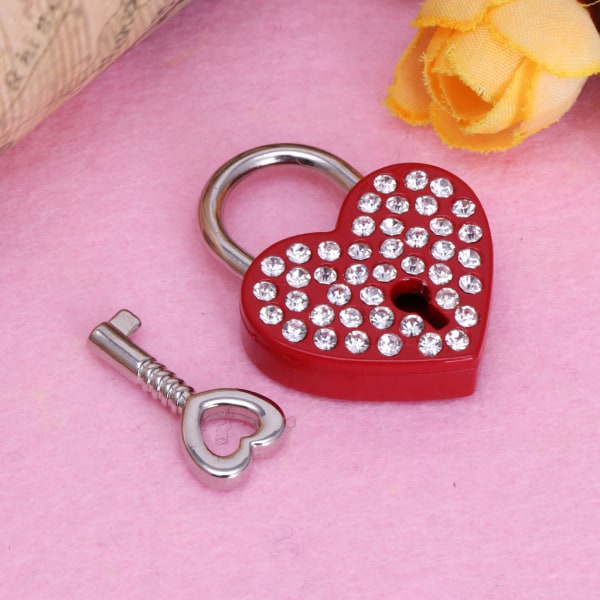 Vintage Diamonds Heart Lock With for Key Mini Love Hänglås Metall för Wish Lås för väska Resväska Bagage Dagbok Bok Jewel Gold