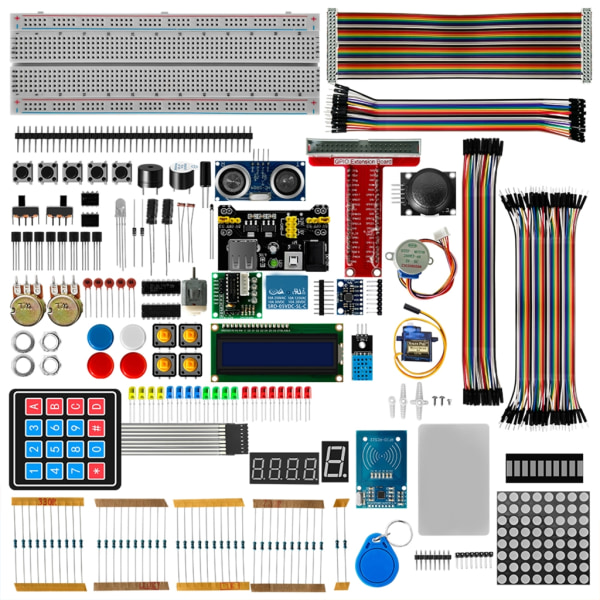 DIY E8 Electronics Basic Starter Kit Uppgraderad Learning Suite Breadboard, bygelledningar, motstånd för Raspberry Pi LCD1602