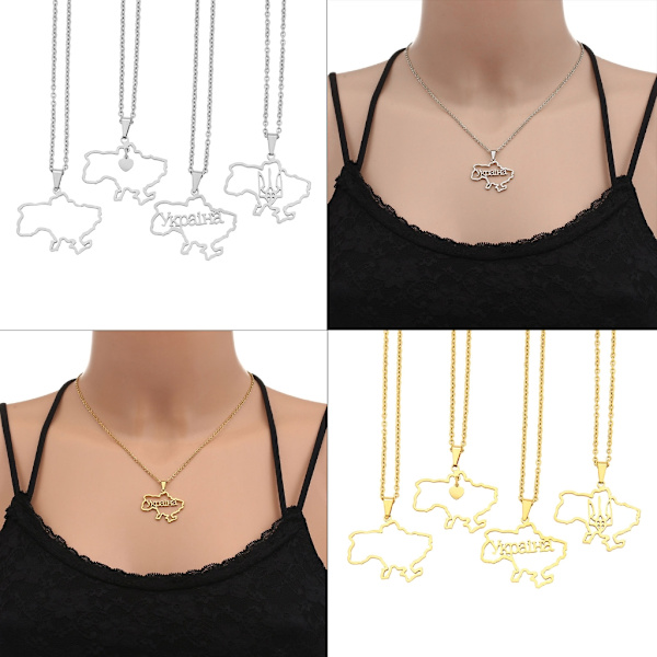 Ukraina Karta Hänge Halsband för män Kvinnor Rostfritt stål Guld Silver Choker Ukraina Kontur Hjärta Flagga Smycken Present Gold - B