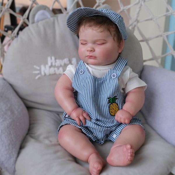 50CM Reborn Baby Helkroppssilikon Pojke Sovande Docka Rotat Hår Handmålad