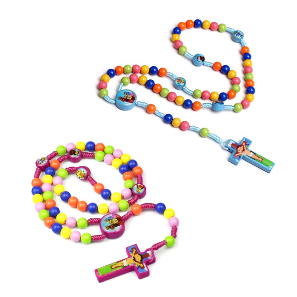 Tecknad kors rosenkrans halsband handgjorda färgglada runda pärlor hängsmycke för barn flickor pojkar barn katolska bön smycken Color blue