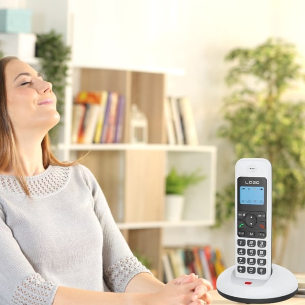 Trådlös telefon med uppringardisplay Handfri samtal Bakgrundsbelyst telefon Handsfree För hemmakontor Desktop D1006 White EU
