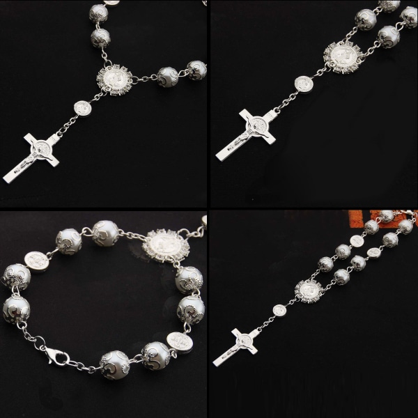 Catholic for Cross Finger Chain Mini Rosenkrans Finger Dop Radband Faux Pearls Armband for Dop Favors Dop Blue