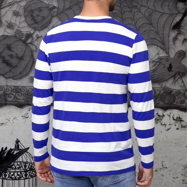 Stribet langærmet T-shirt med rund hals til mænd, basic afslappet top Blue M