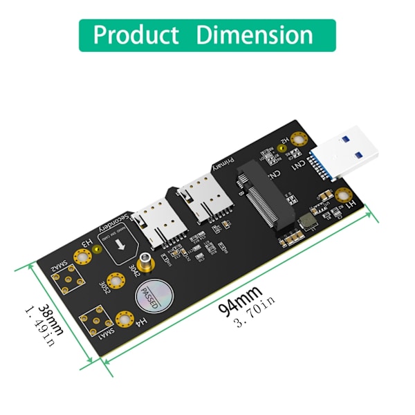 M.2 B Key til USB 3.0 Adapter med 2 Kortunderstøttelse til 3G/4G/5G Modul