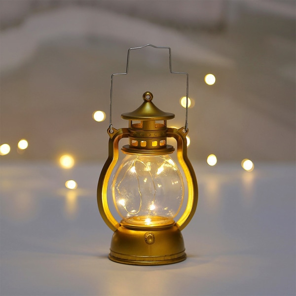 Vintage LED orkan batteridriven lampa antika plast hängande lyktor Bronze gold