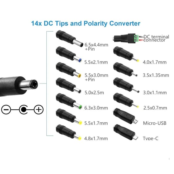 USB til DC5V 5521 Plugg Ladekabel med 14 Adapterplugger for Månelampe LED-er