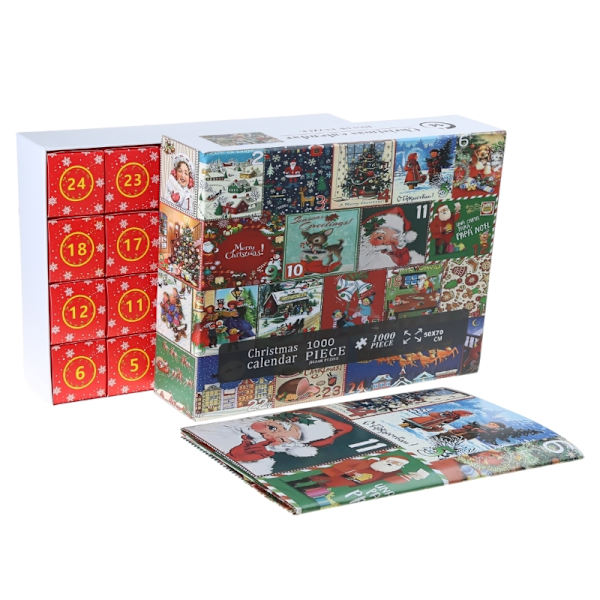 1000 st Jul Adventskalender Tecknade Pussel för Barn Vuxna 24 Dagar Nedräkning Läggpussel Nyår 2024 Gåva